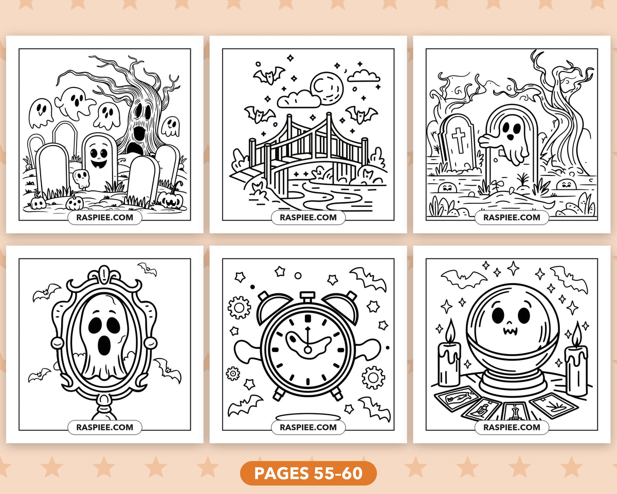 Cute Halloween bold and easy coloring pages, pages 55-60