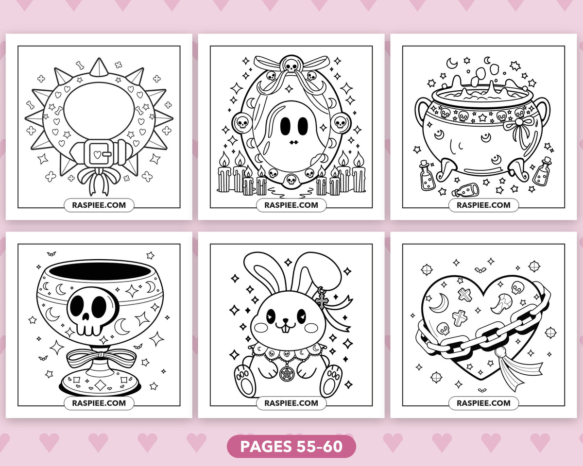 Creepy Kawaii Pastel Goth bold and easy coloring pages, sample sheet 10