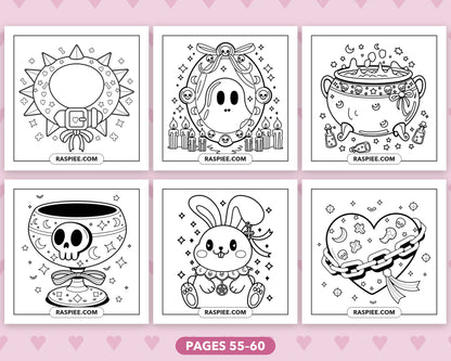 Creepy Kawaii Pastel Goth bold and easy coloring pages, sample sheet 10