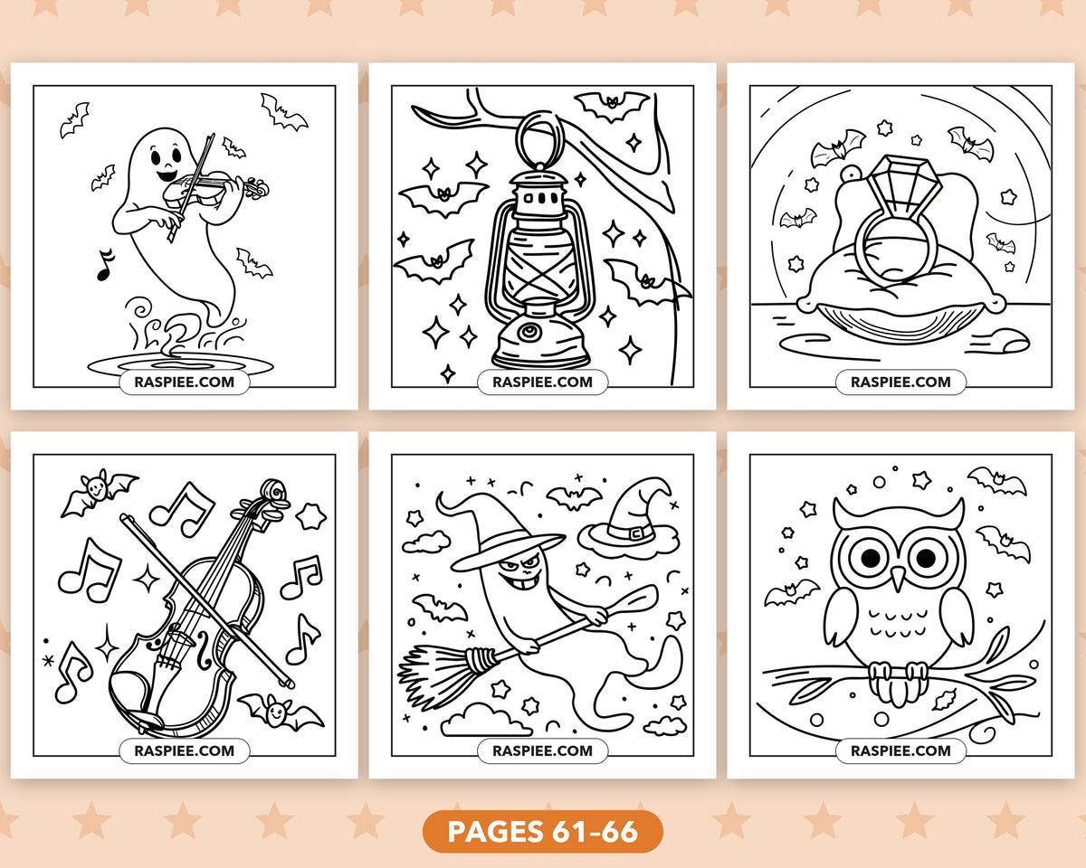 Cute Halloween bold and easy coloring pages, pages 61-66