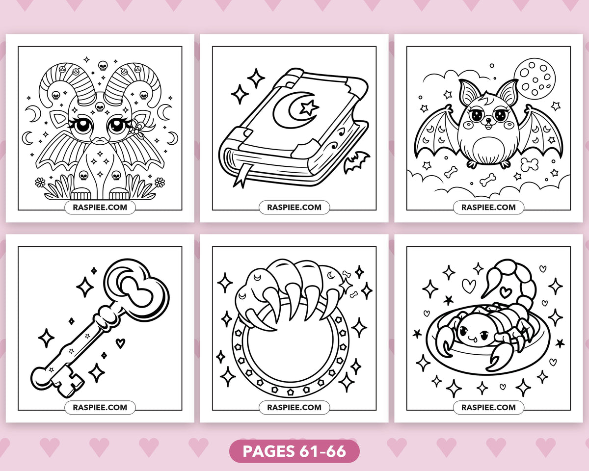 Creepy Kawaii Pastel Goth bold and easy coloring pages, sample sheet 11