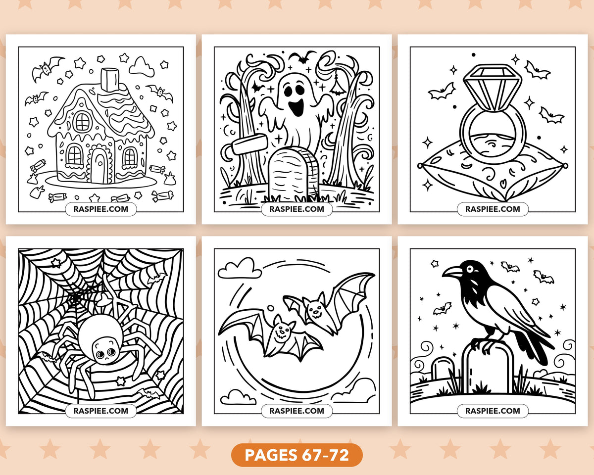 Cute Halloween bold and easy coloring pages, pages 67-72