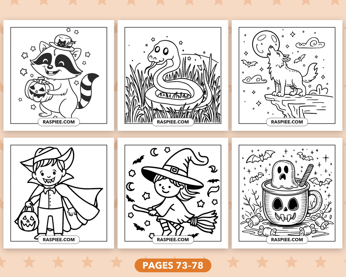 Cute Halloween bold and easy coloring pages, pages 73-78