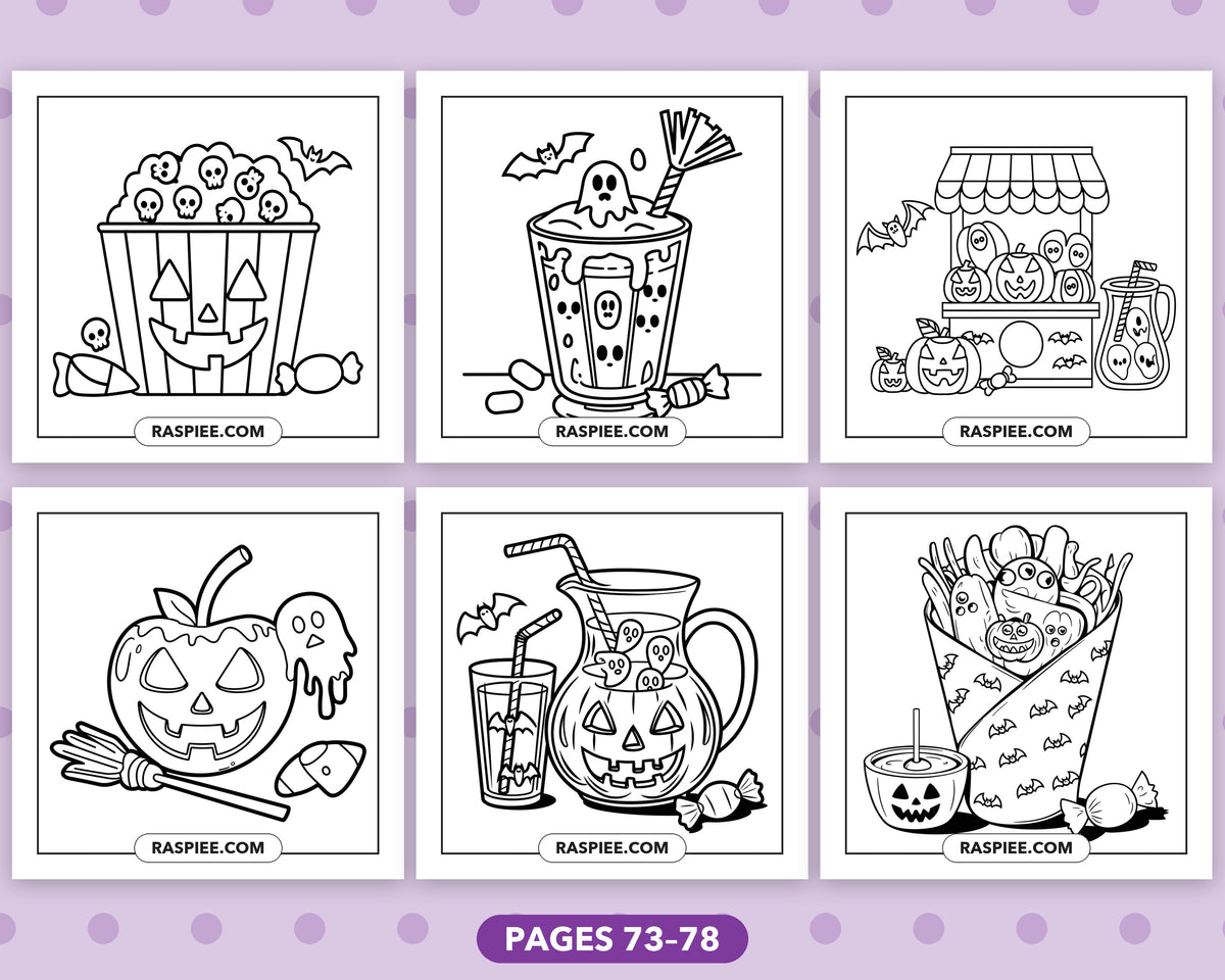 Spooky Food and Drinks Halloween bold and easy coloring pages, sample sheet 13