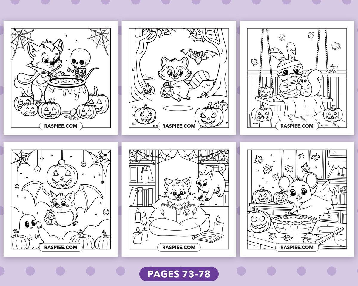 Spooky Times Halloween Animal bold and easy coloring pages, sample sheet 13