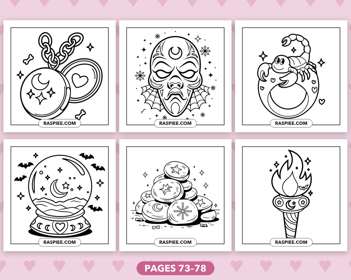 Creepy Kawaii Pastel Goth bold and easy coloring pages, sample sheet 13