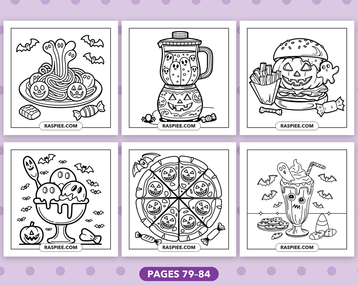 Spooky Food and Drinks Halloween bold and easy coloring pages, sample sheet 14