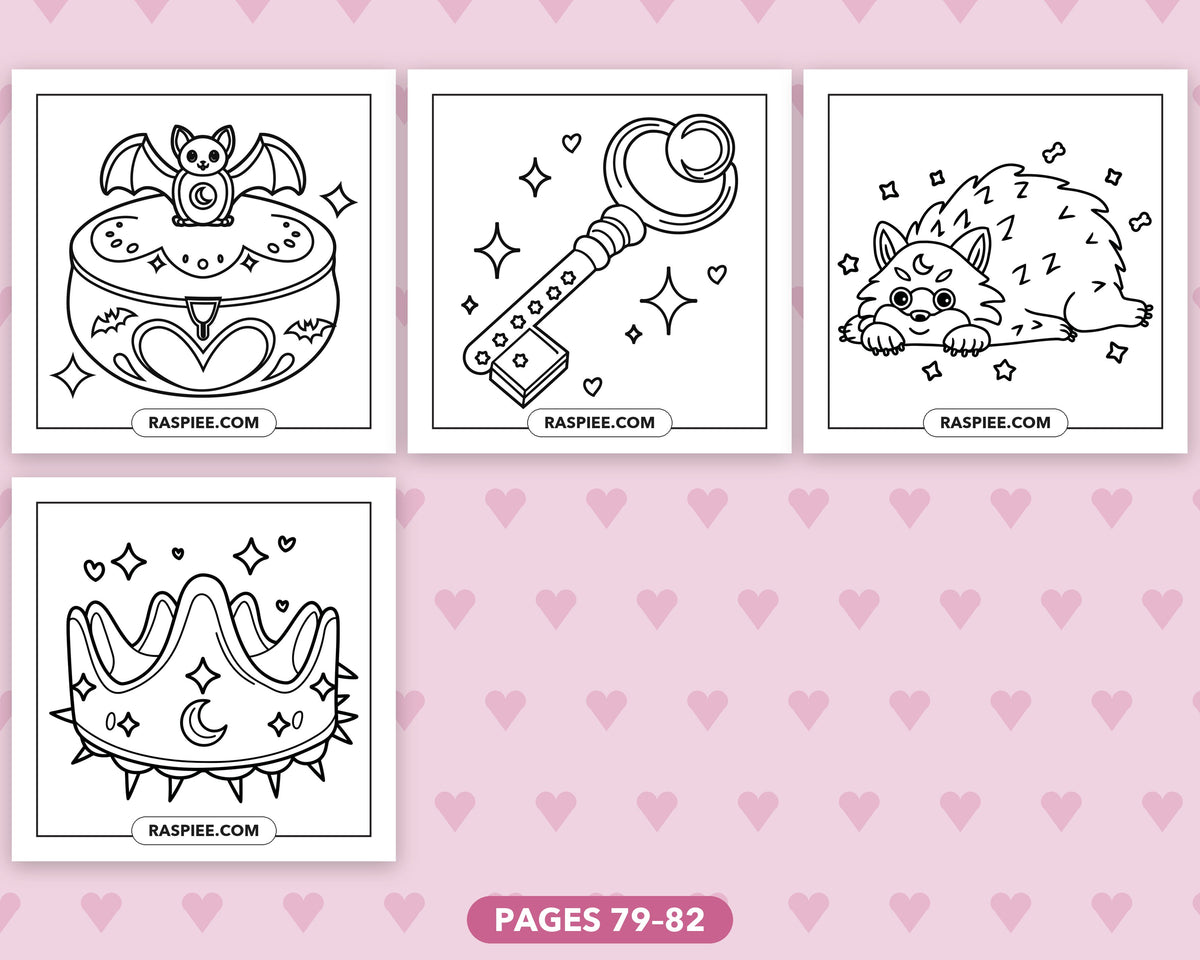 Creepy Kawaii Pastel Goth bold and easy coloring pages, sample sheet 14