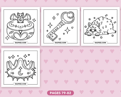 Creepy Kawaii Pastel Goth bold and easy coloring pages, sample sheet 14