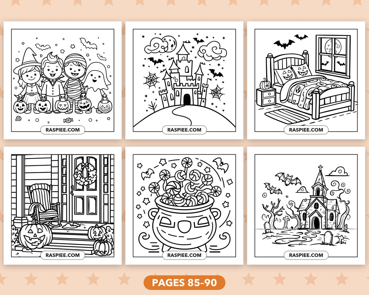 Cute Halloween bold and easy coloring pages, pages 85-90
