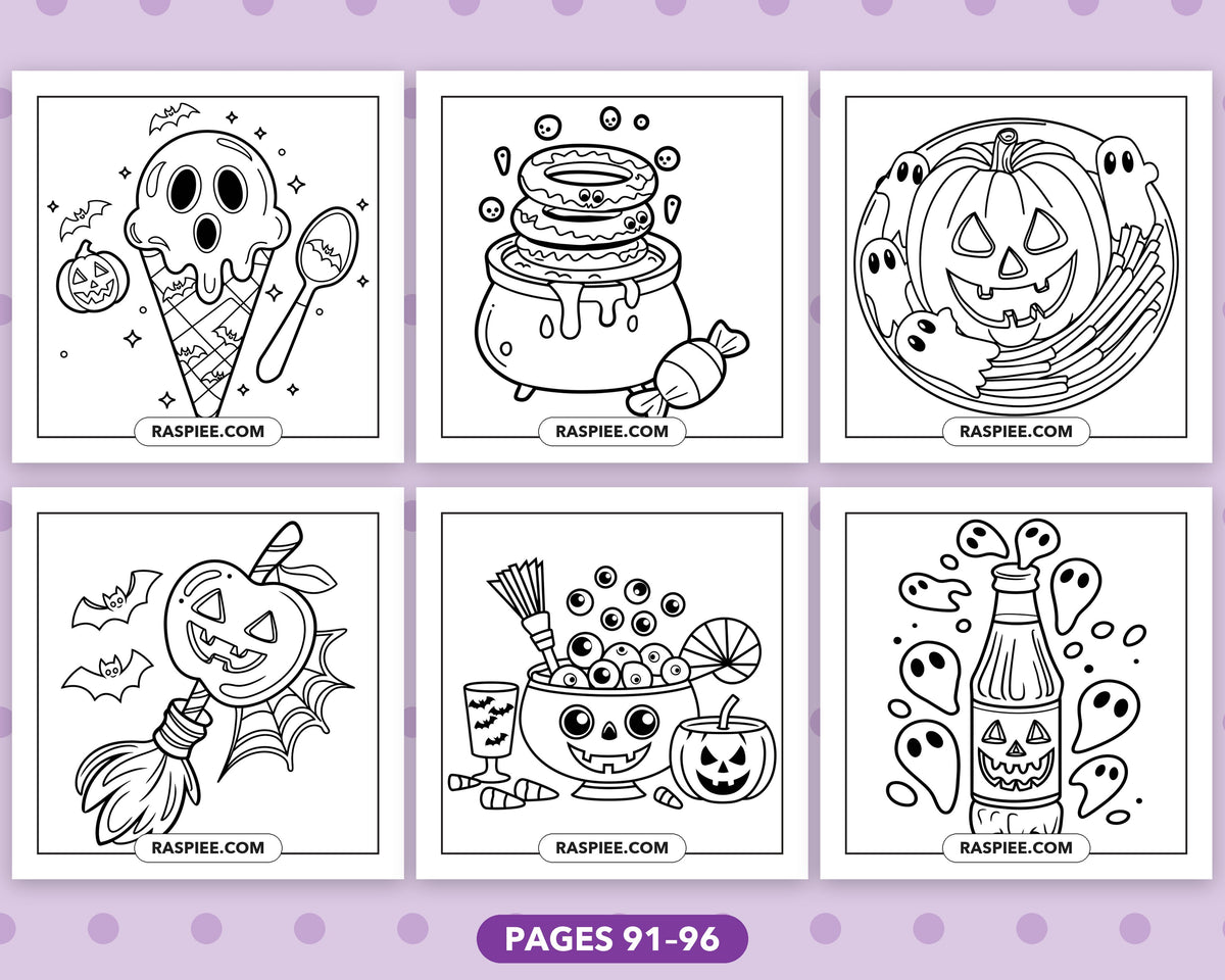 Spooky Food and Drinks Halloween bold and easy coloring pages, sample sheet 16
