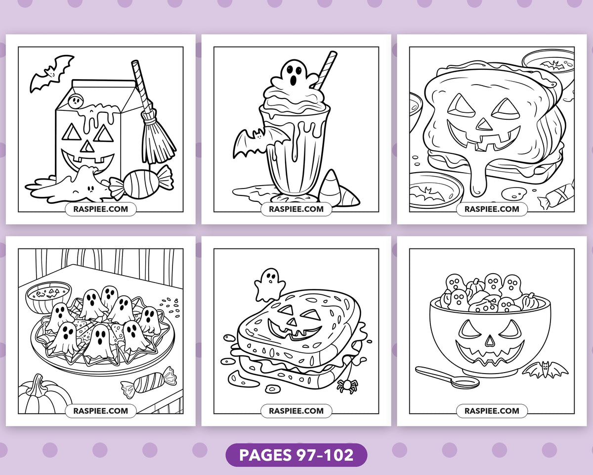 Spooky Food and Drinks Halloween bold and easy coloring pages, sample sheet 17