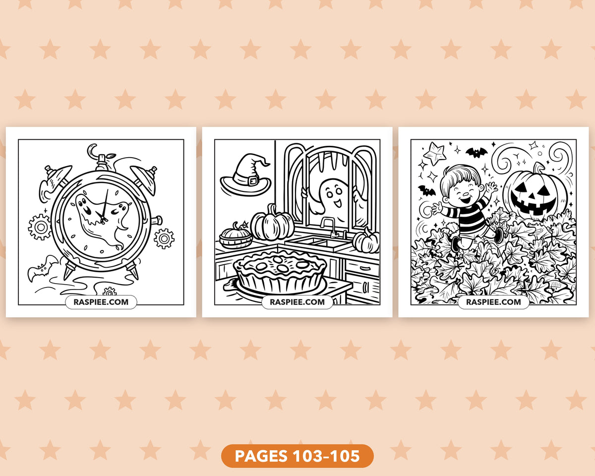 Cute Halloween bold and easy coloring pages, pages 103-105