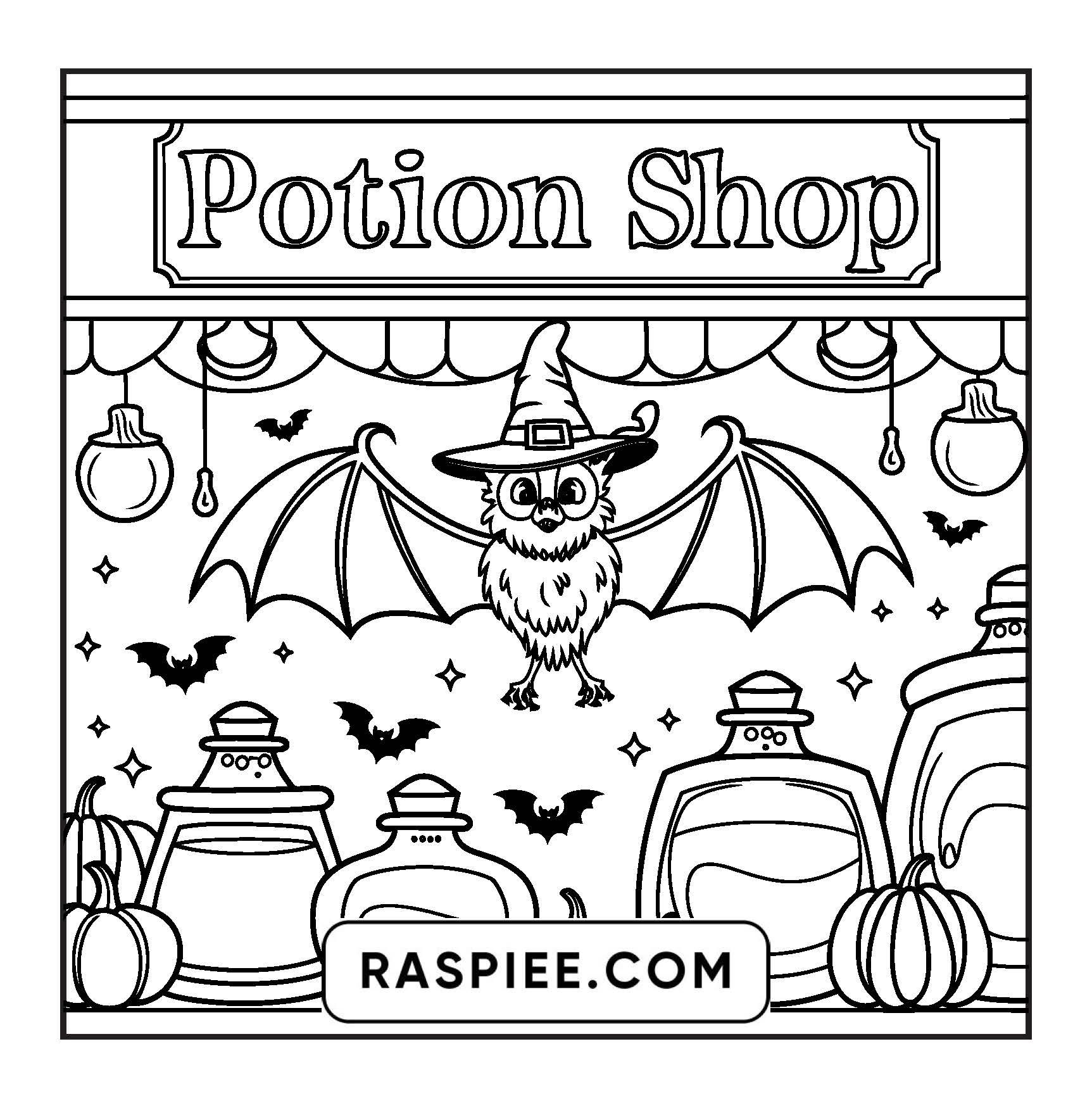 77 Bold and Easy Spooky Shop Coloring Pages Printable PDF Instant Download - RASPIEE