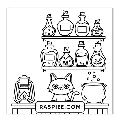 77 Bold and Easy Spooky Shop Coloring Pages Printable PDF Instant Download - RASPIEE