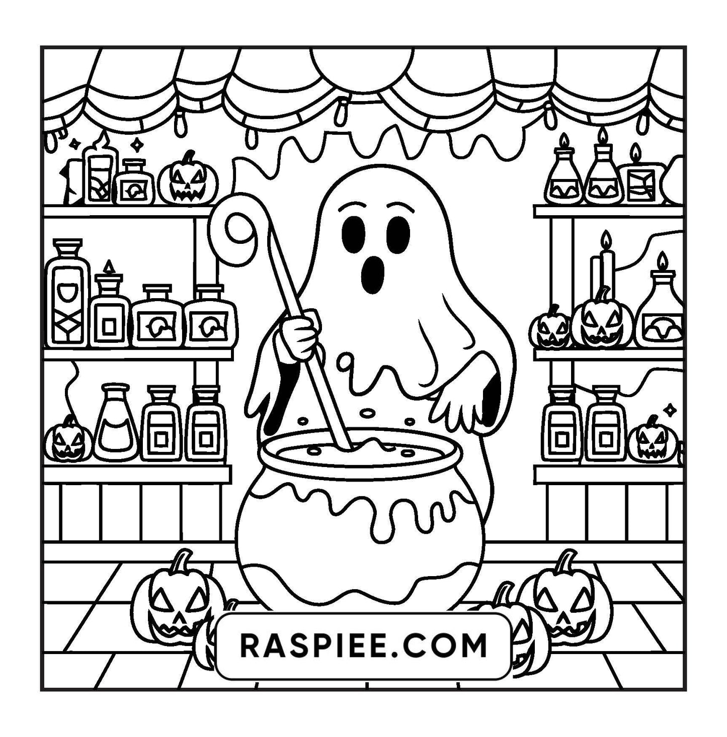 77 Bold and Easy Spooky Shop Coloring Pages Printable PDF Instant Download - RASPIEE