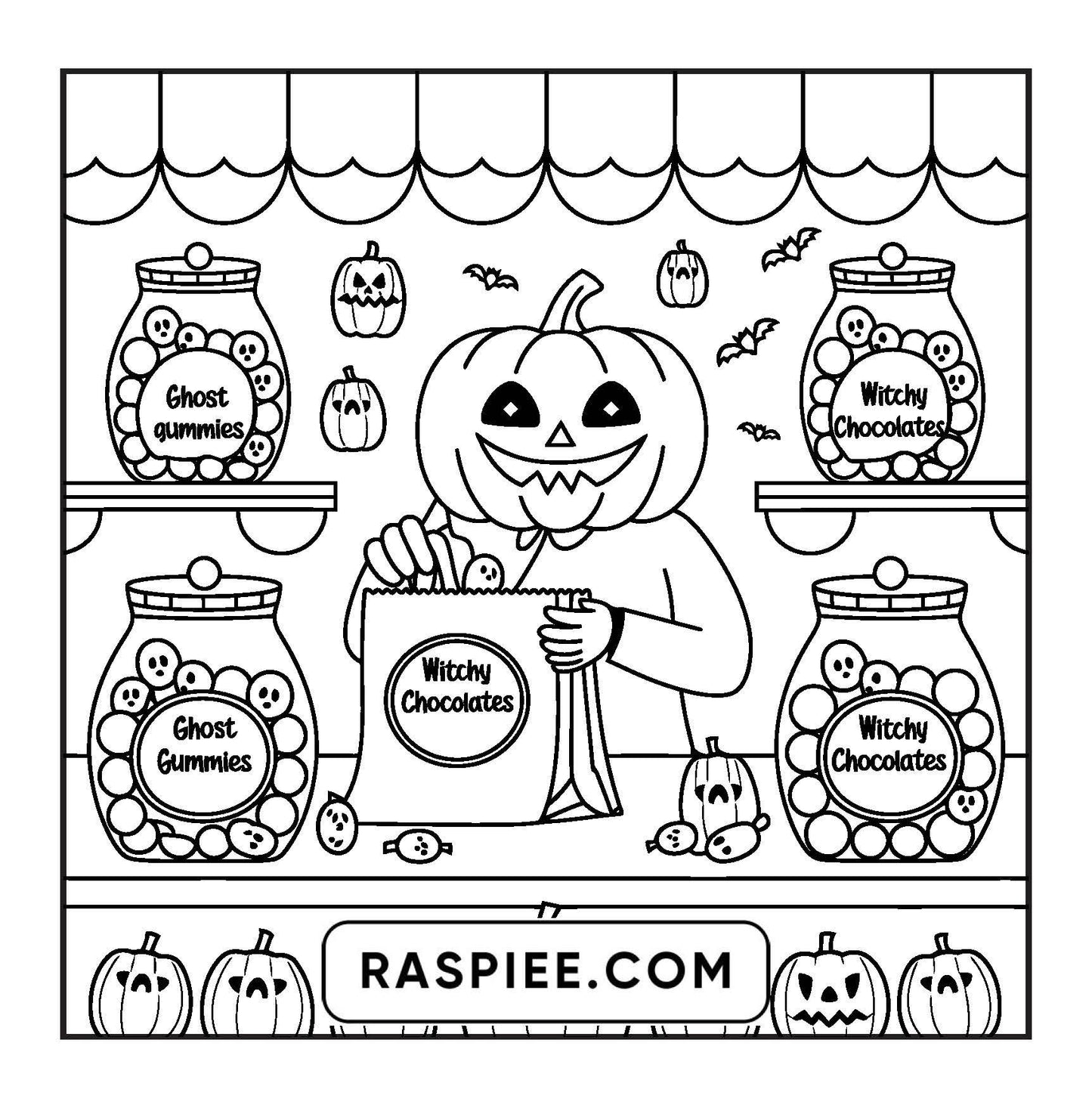 77 Bold and Easy Spooky Shop Coloring Pages Printable PDF Instant Download - RASPIEE