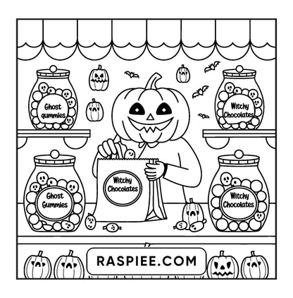 77 Bold and Easy Spooky Shop Coloring Pages Printable PDF Instant Download - RASPIEE