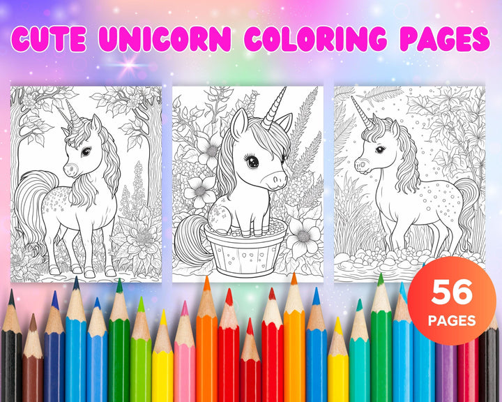 56 Cute Unicorn Printable Coloring Pages for Kids, Printable PDF File