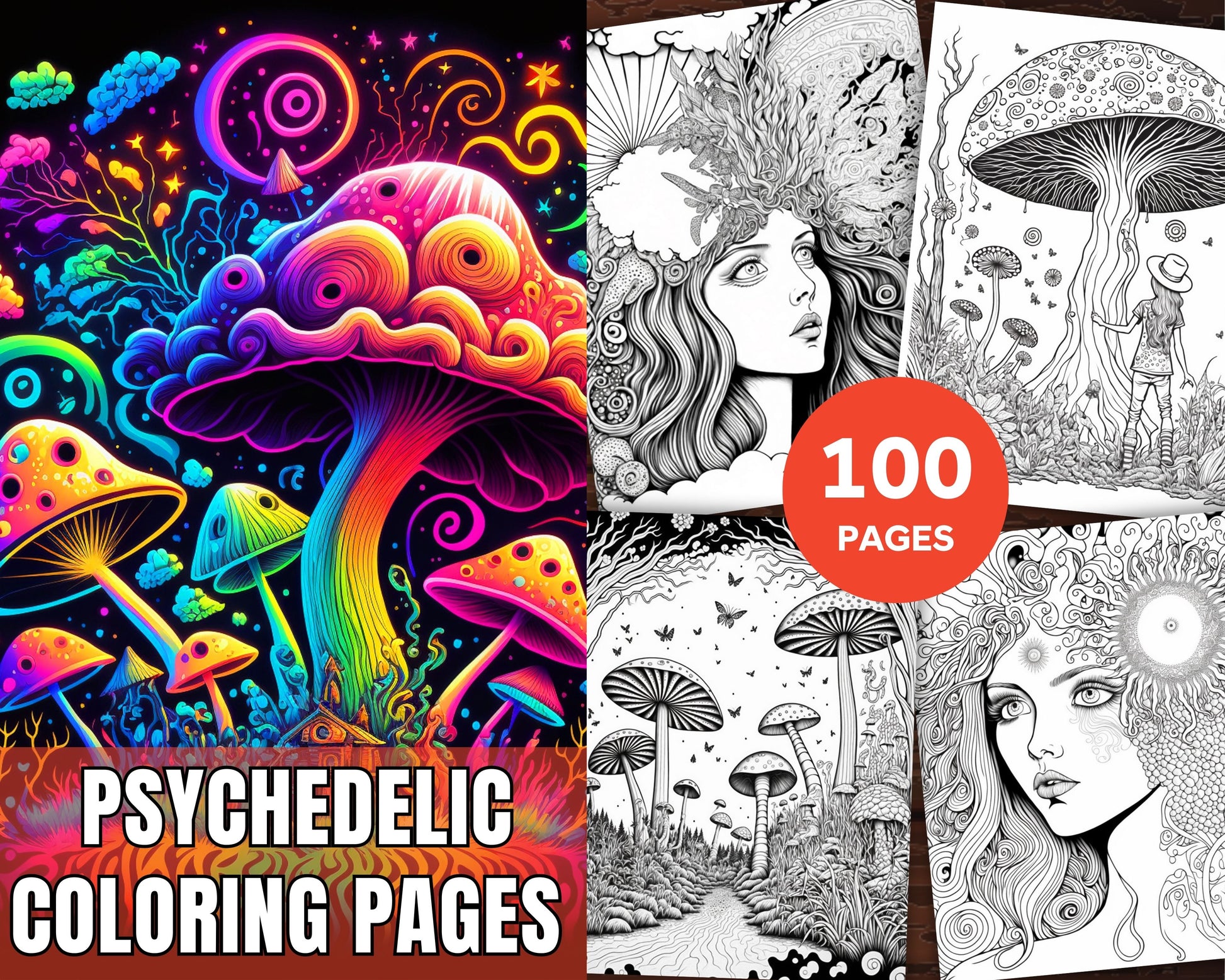 100 Psychedelic Coloring Pages Printable for Adults, Trippy Coloring Pages, Grayscale Coloring Book, Printable PDF File Instant Download - raspiee