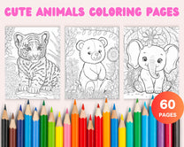 60 Cute Animals Printable Coloring Pages for Kids, Printable PDF File ...