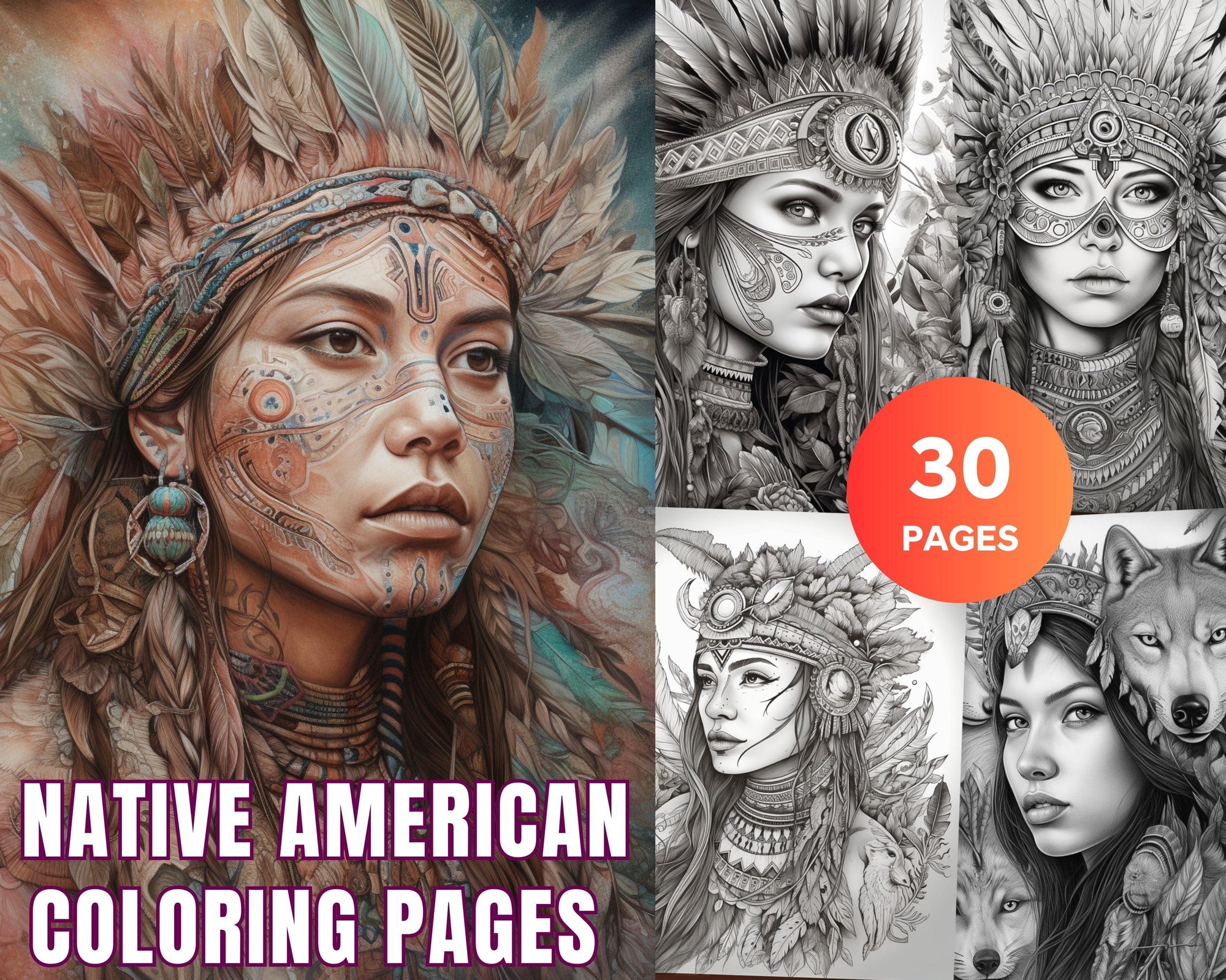 30 Native American Girls Printable Coloring Pages for Adult, Native Am