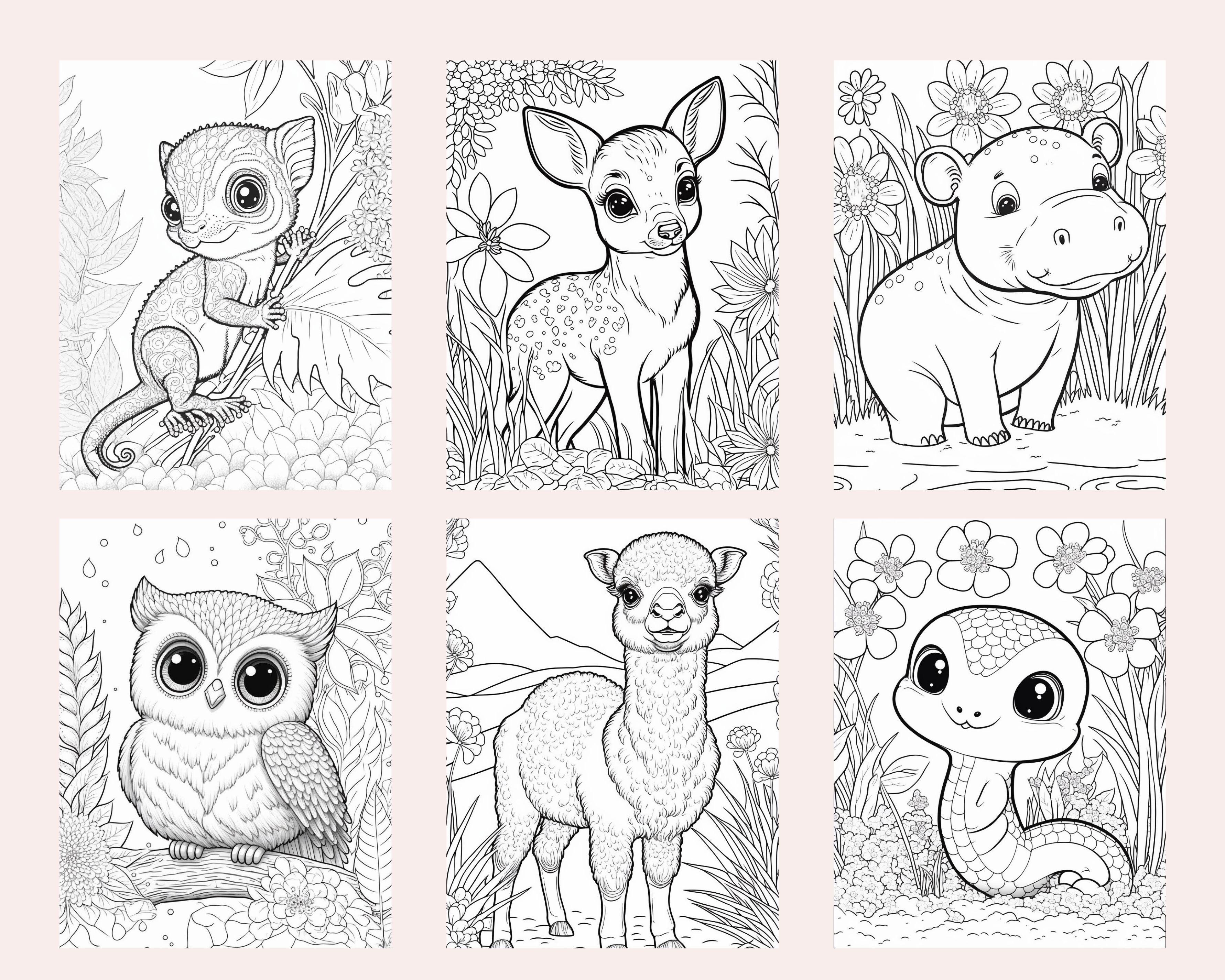 60 Cute Animals Printable Coloring Pages for Kids, Printable PDF File