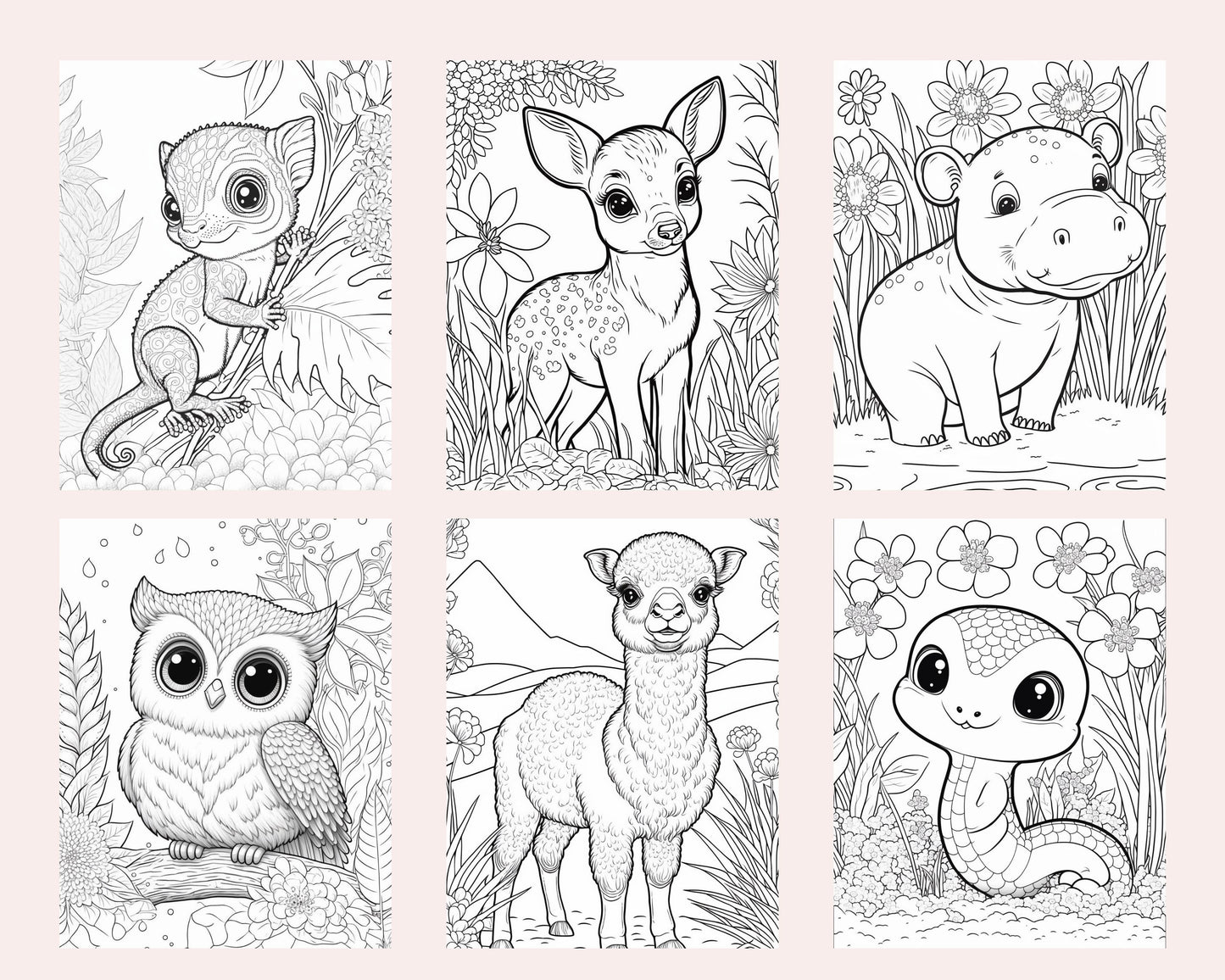 60 Cute Animals Printable Coloring Pages for Kids, Printable PDF File Instant Download - raspiee