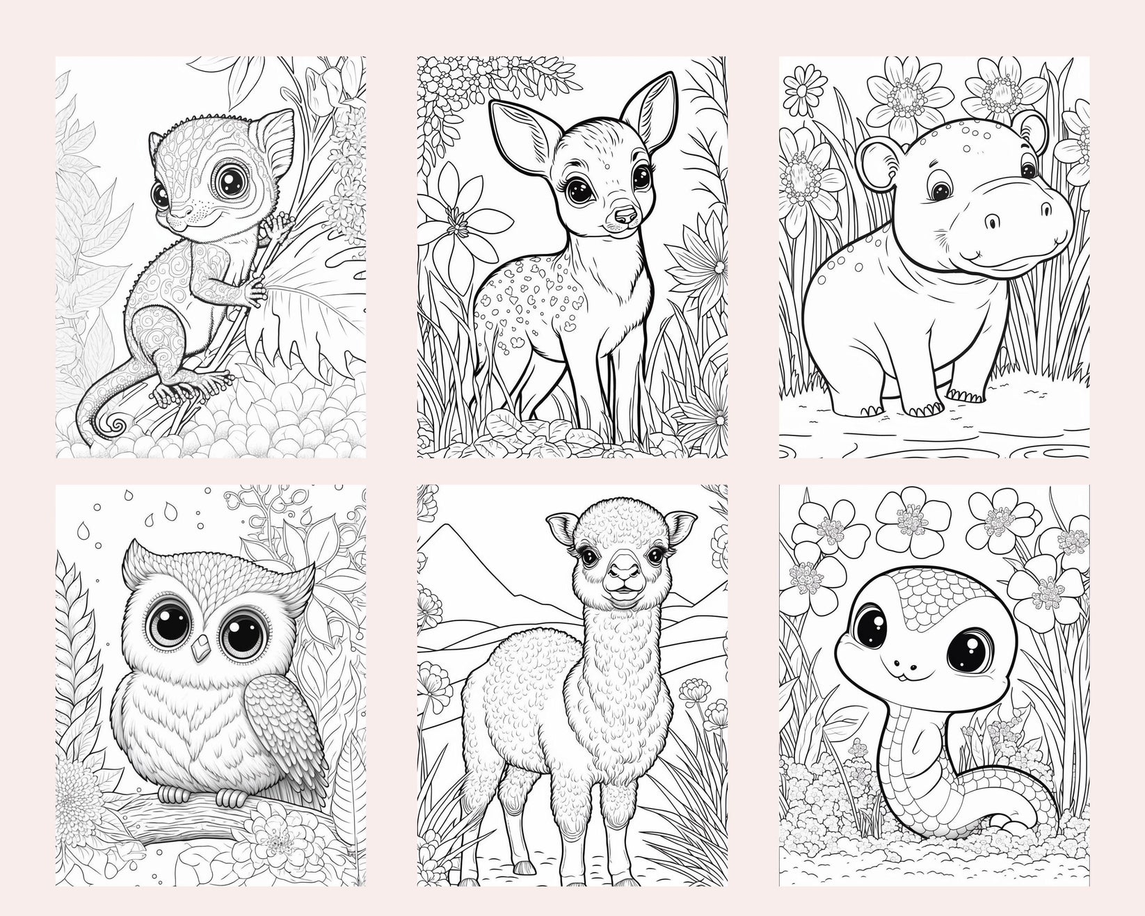 60 Cute Animals Printable Coloring Pages for Kids, Printable PDF File ...