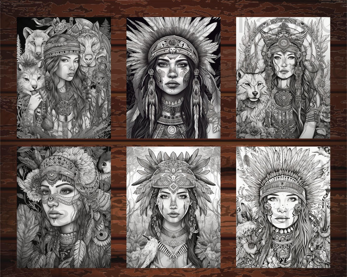 30 Native American Girls Printable Coloring Pages for Adult, Native Am
