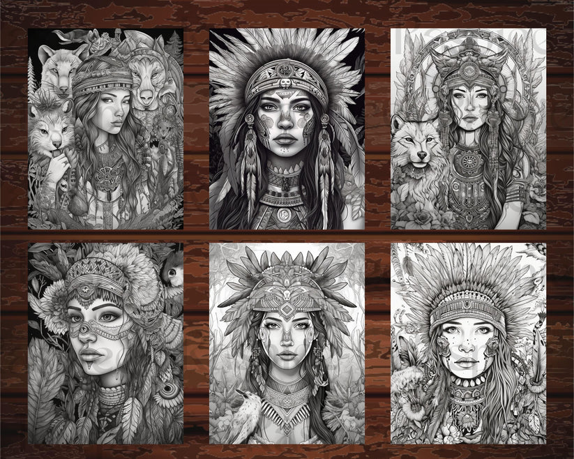 30 Native American Girls Printable Coloring Pages for Adult, Native Am