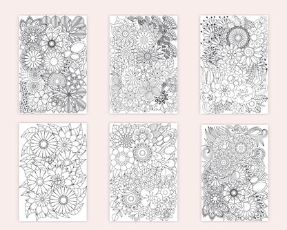 100 Printable Flower Zentangle Coloring Pages for Adults Anxiety Relief and Relaxation, Printable PDF File Instant Download