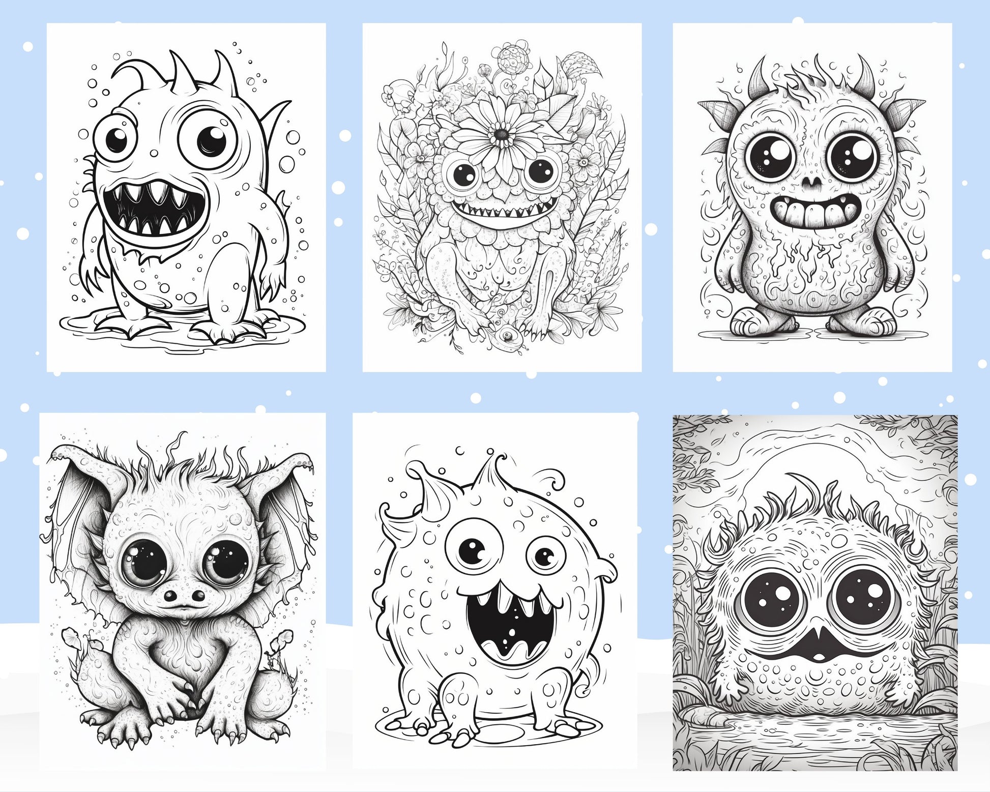 64 Adorable Monster Printable Coloring Pages for Kids, Printable PDF File Instant Download - raspiee