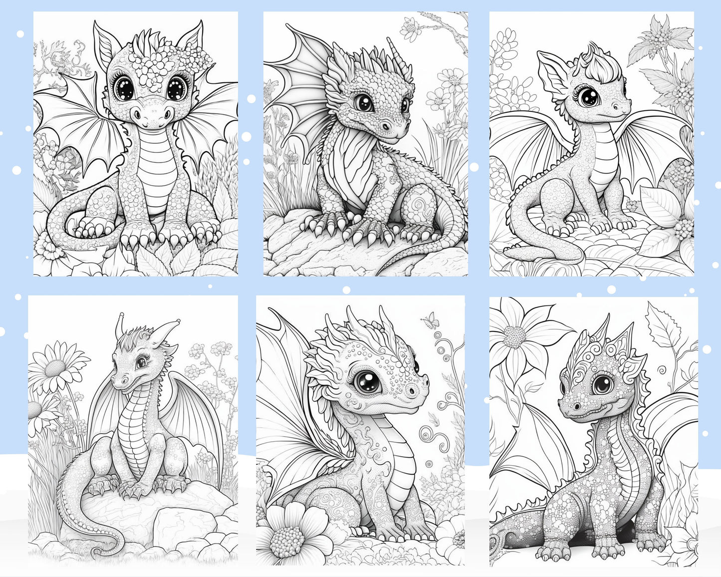 100 Adorable Dragon Printable Coloring Pages for Kids, Printable PDF File Instant Download - raspiee