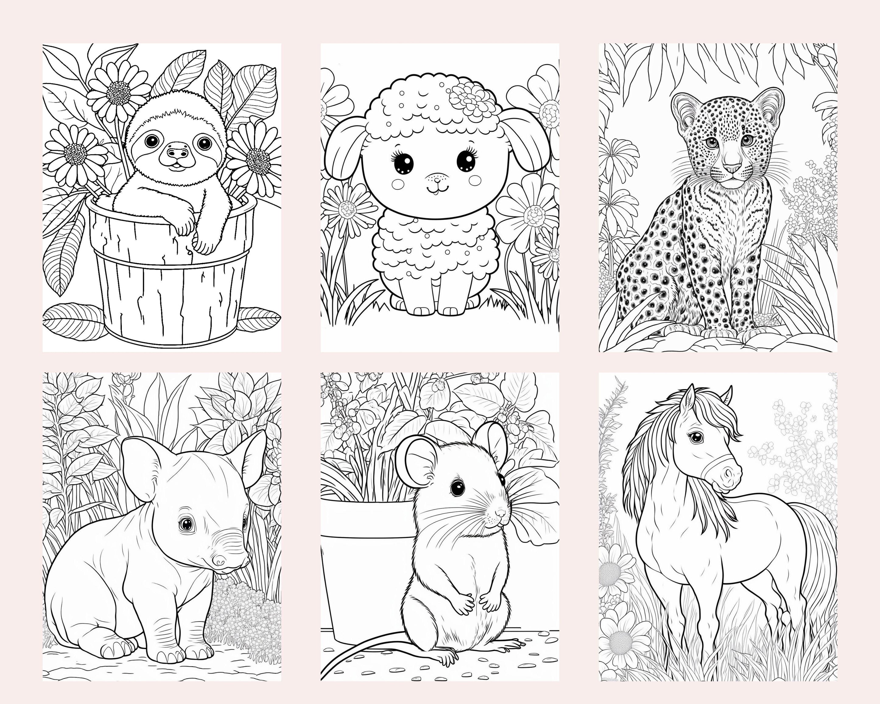 60 Cute Animals Printable Coloring Pages for Kids, Printable PDF File