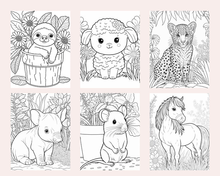 60 Cute Animals Printable Coloring Pages for Kids, Printable PDF File ...